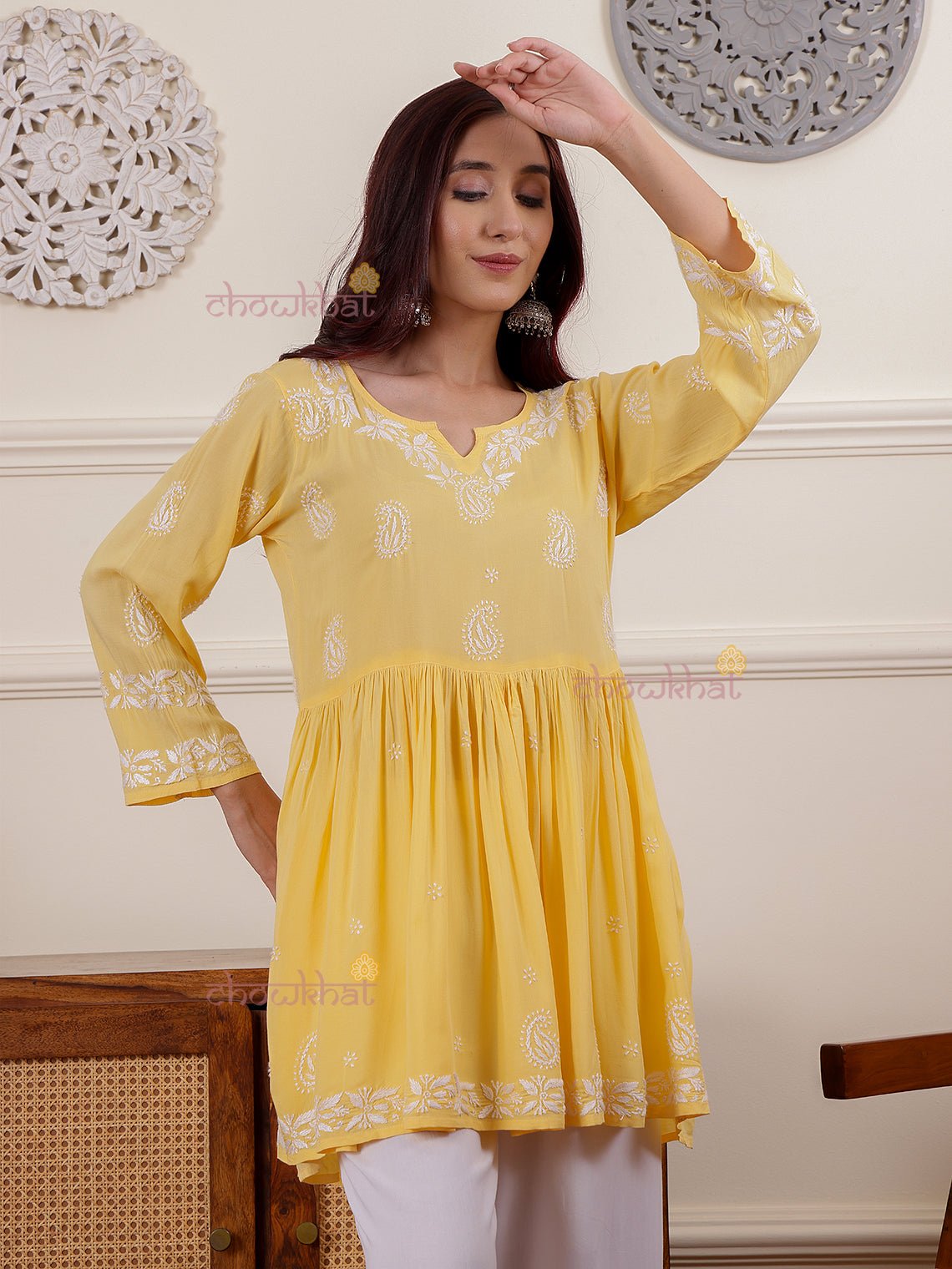 Safa Short Modal Chikankari Kurti - Chowkhat Lifestyle