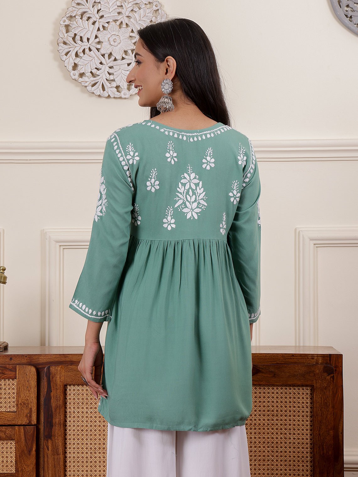 Prisha Premium Rayon Chikankari Angrakha Short Kurti - Chowkhat Lifestyle