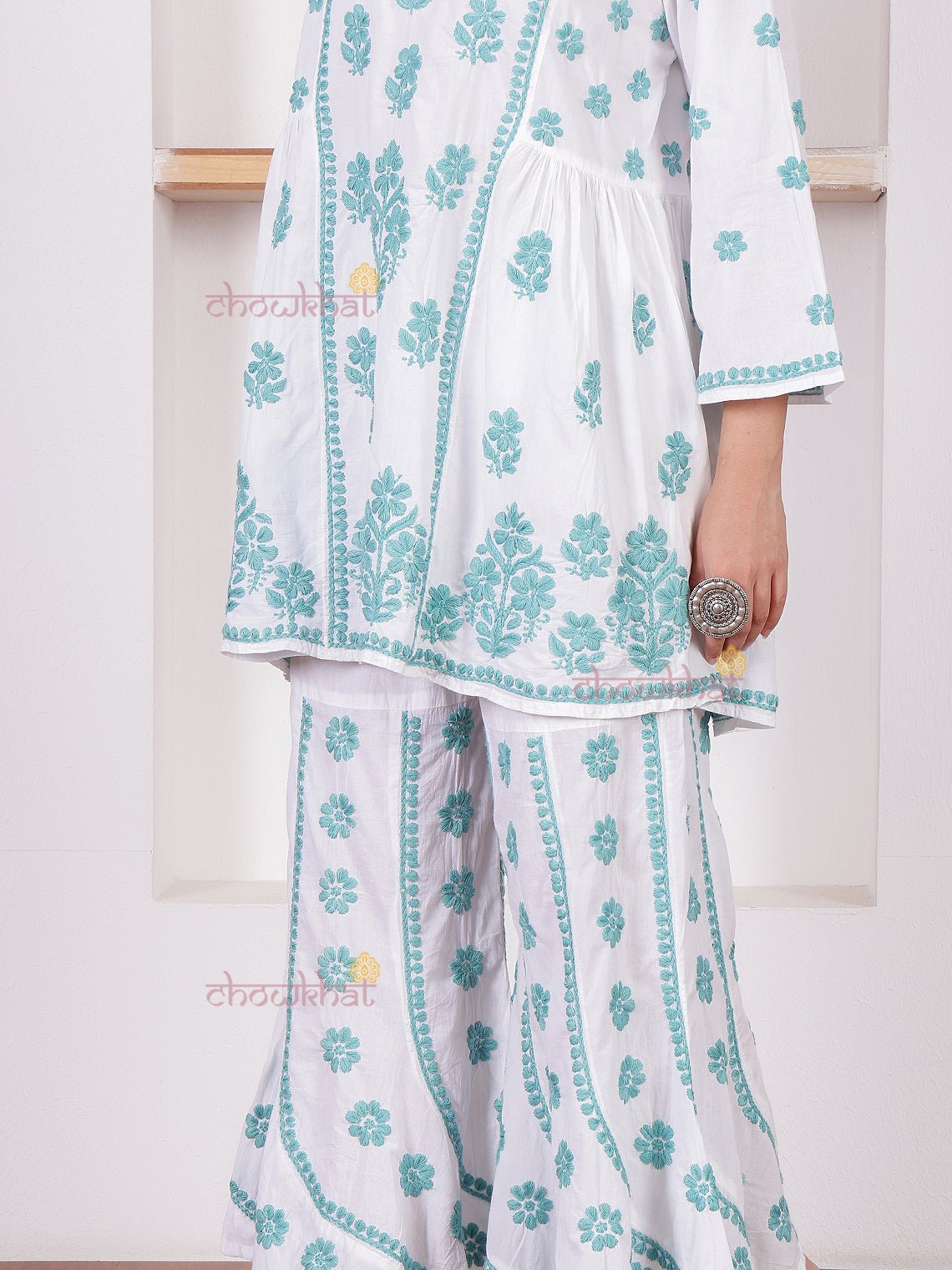 Adaa Cotton Chikankari Kurti & Palazzo Set - Chowkhat Lifestyle