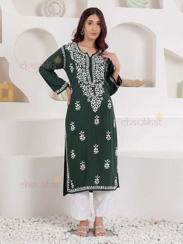 Rahat Straight Rayon Chikankari Kurti - Chowkhat Lifestyle