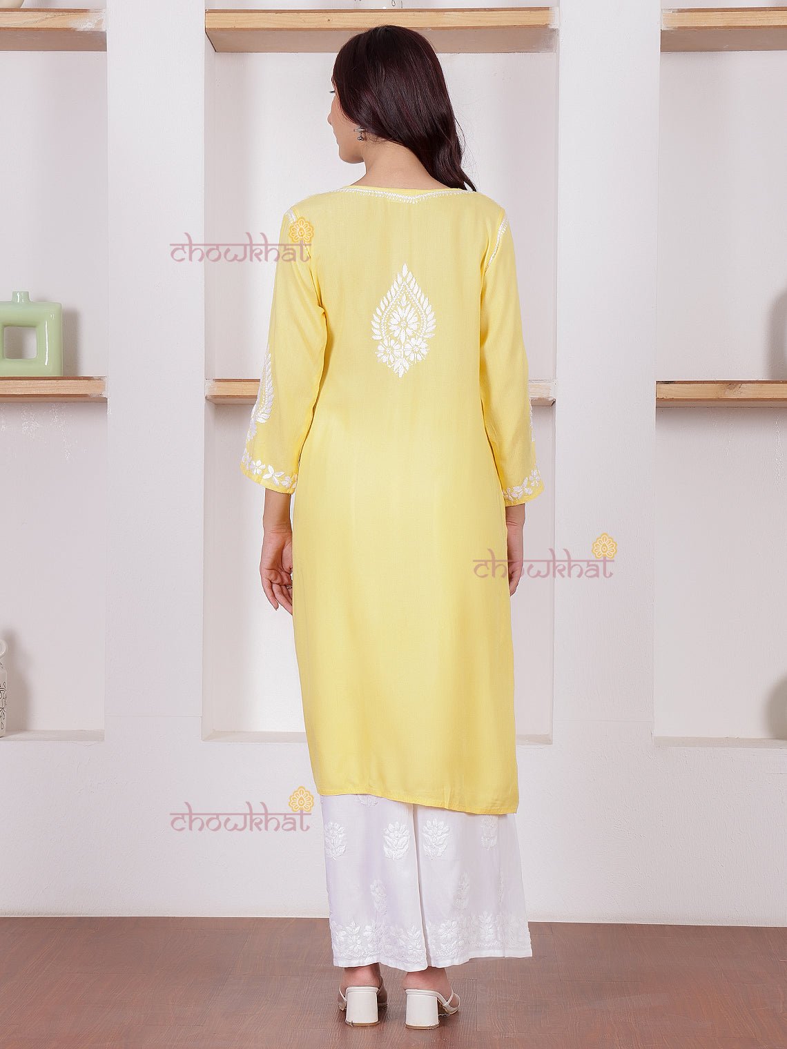 Amaara Rayon Angrakha Chikankari Kurti - Chowkhat Lifestyle