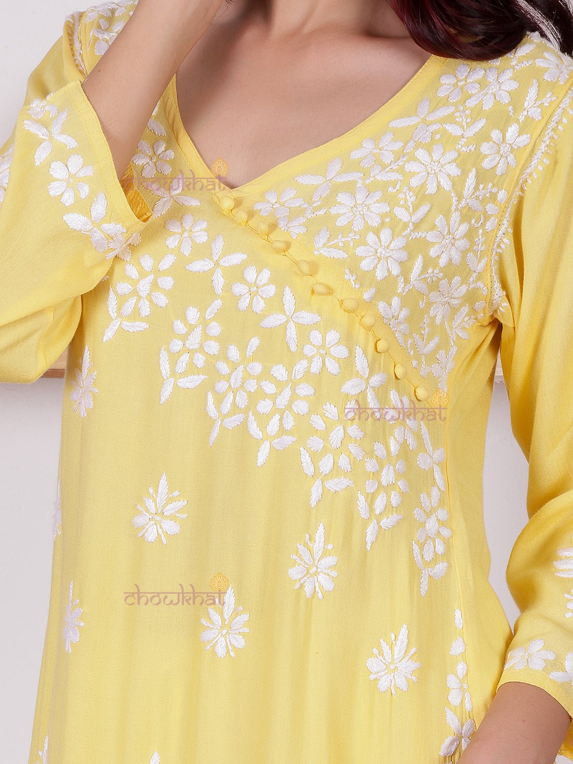 Amaara Rayon Angrakha Chikankari Kurti - Chowkhat Lifestyle