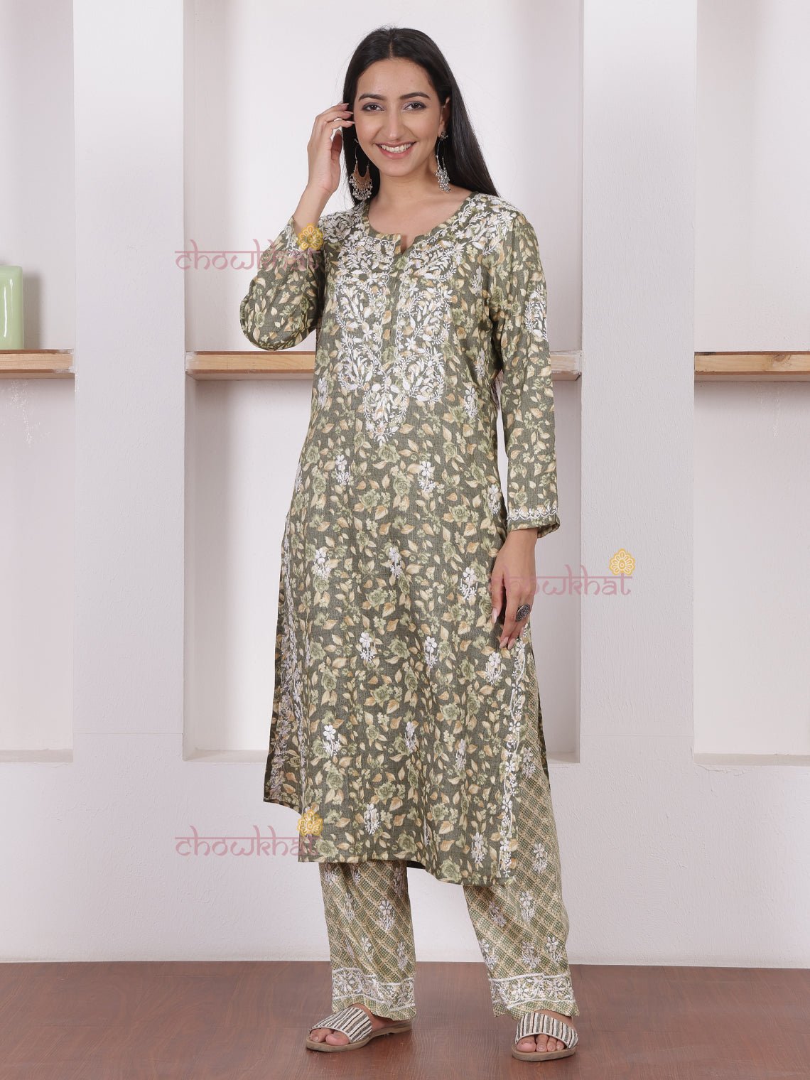 Shanaya Rayon Slub Chikankari Kurti & Palazzo Set - Chowkhat Lifestyle