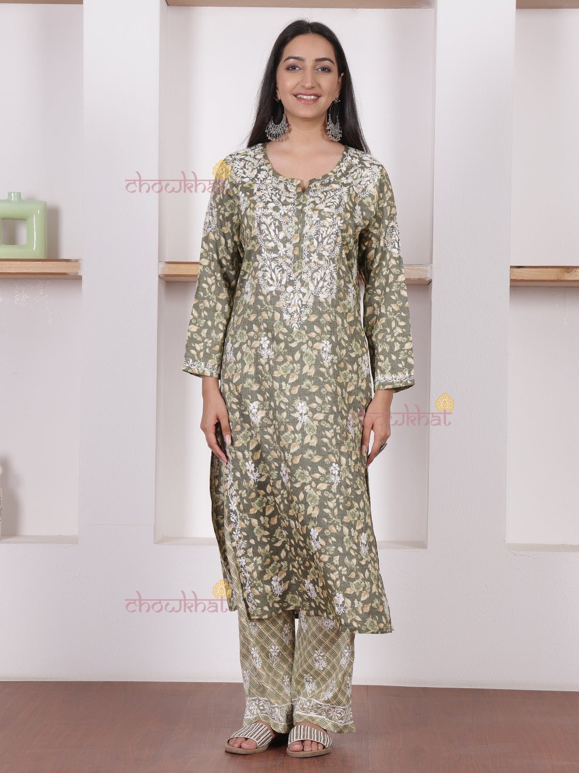 Shanaya Rayon Slub Chikankari Kurti & Palazzo Set - Chowkhat Lifestyle