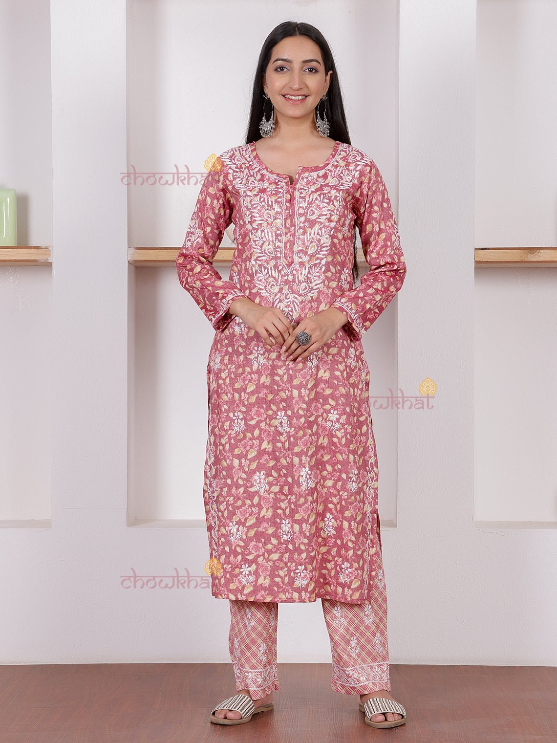 Shanaya Rayon Slub Chikankari Kurti & Palazzo Set - Chowkhat Lifestyle