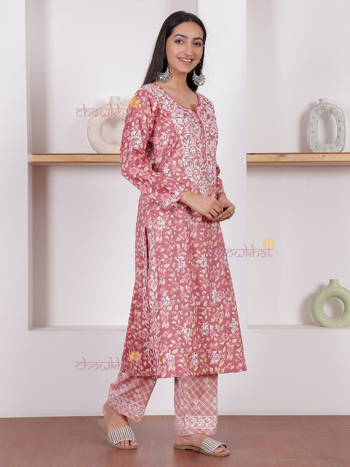 Shanaya Rayon Slub Chikankari Kurti & Palazzo Set - Chowkhat Lifestyle