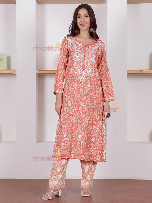 Shanaya Rayon Slub Chikankari Kurti & Palazzo Set - Chowkhat Lifestyle