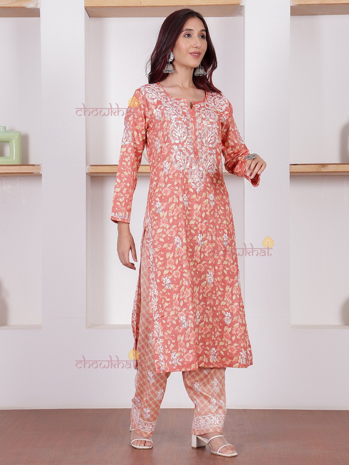 Shanaya Rayon Slub Chikankari Kurti & Palazzo Set - Chowkhat Lifestyle