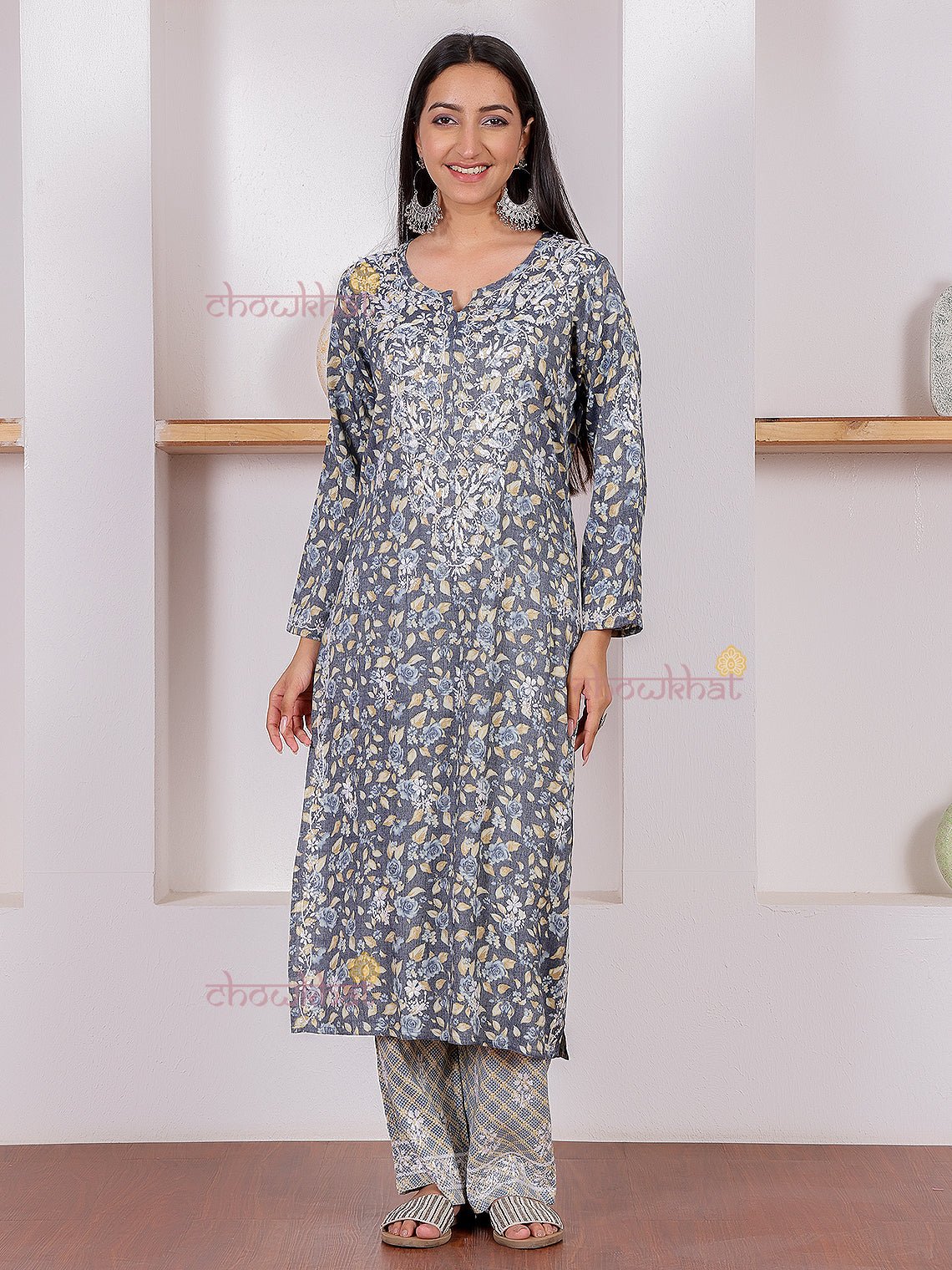 Shanaya Rayon Slub Chikankari Kurti & Palazzo Set - Chowkhat Lifestyle