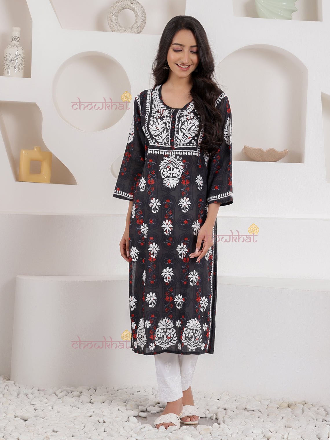 Iqra Mul Cotton Chikankari Kurti - Chowkhat Lifestyle