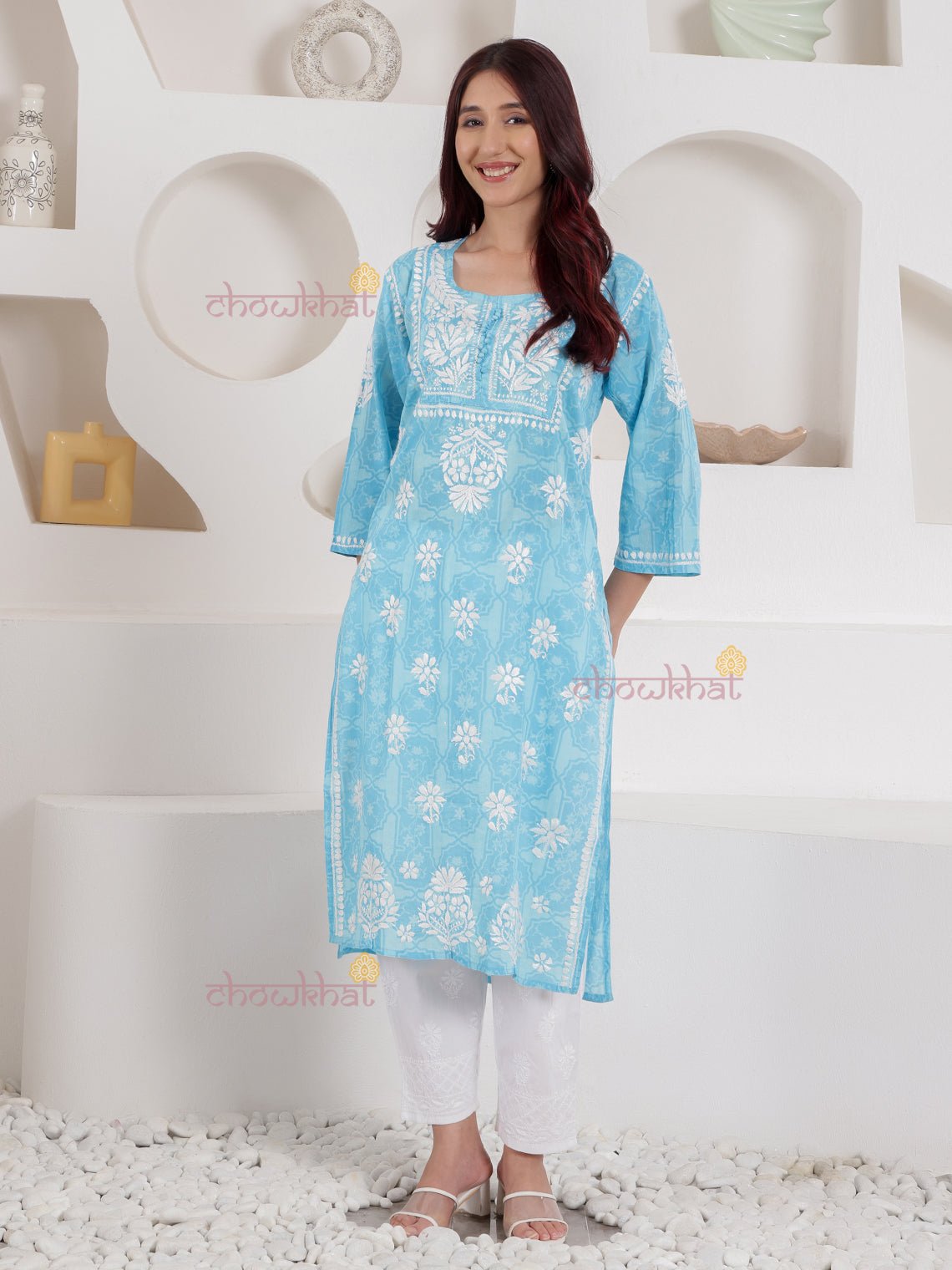 Hiba Mul Cotton Chikankari Kurti - Chowkhat Lifestyle