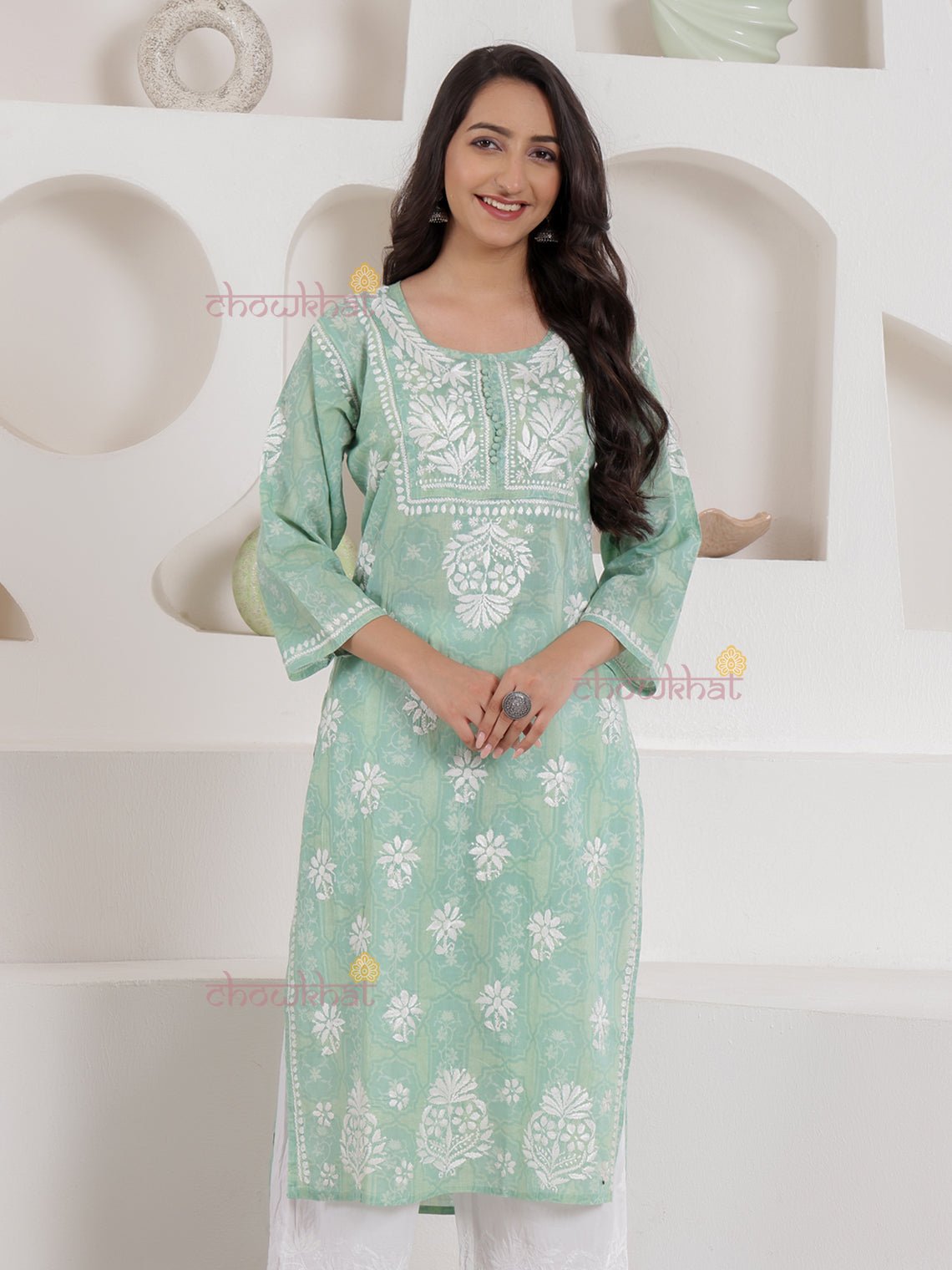 Hiba Mul Cotton Chikankari Kurti - Chowkhat Lifestyle