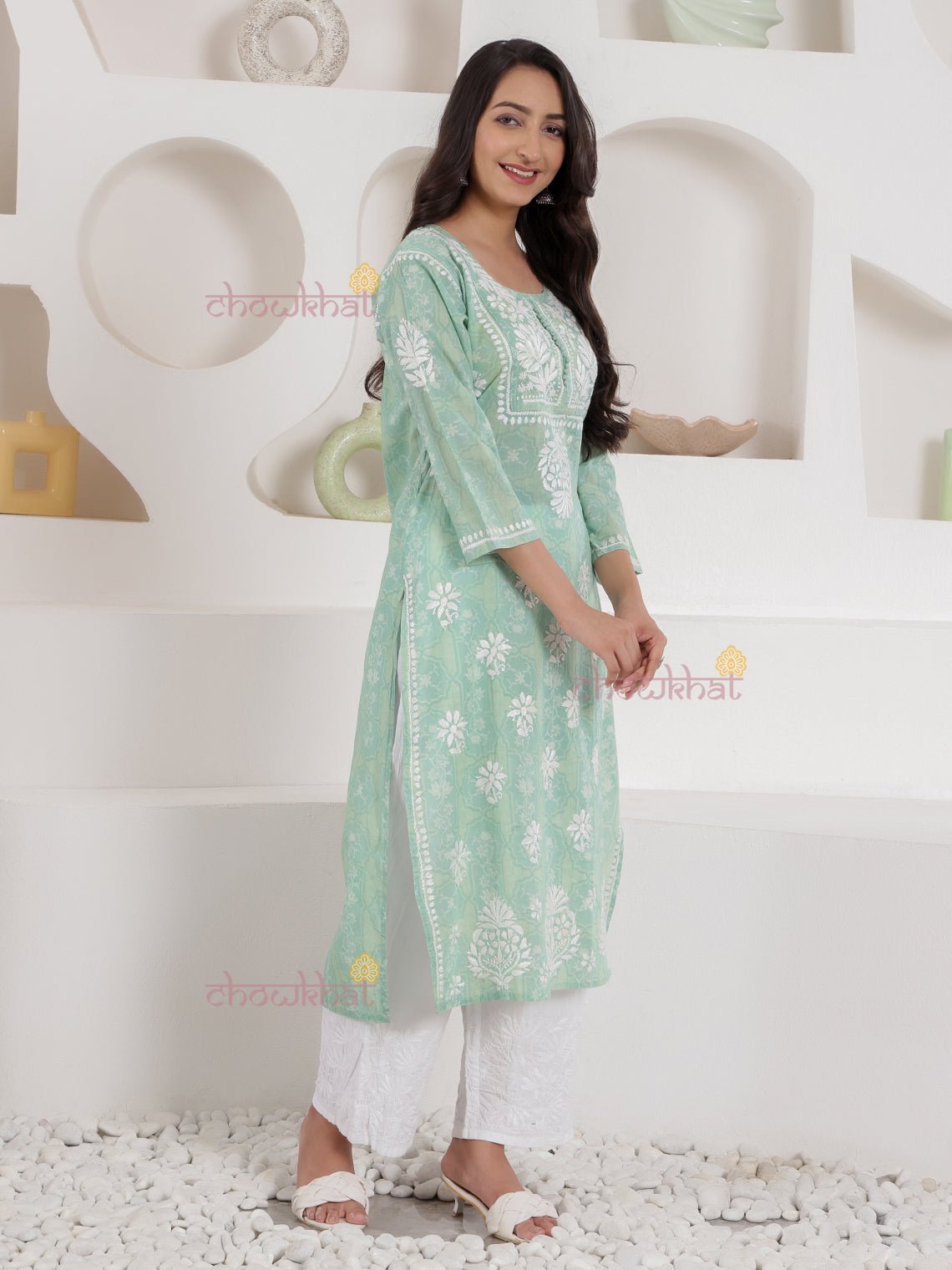 Hiba Mul Cotton Chikankari Kurti - Chowkhat Lifestyle