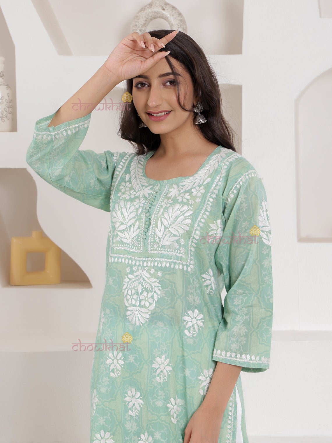 Hiba Mul Cotton Chikankari Kurti - Chowkhat Lifestyle