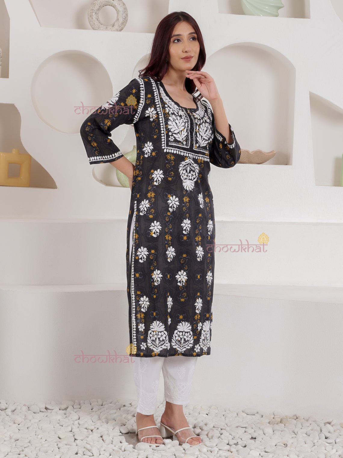 Iqra Mul Cotton Chikankari Kurti - Chowkhat Lifestyle