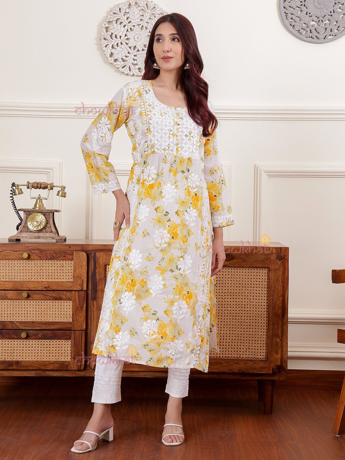 Ahika Nyra Cut Mul Cotton Chikankari Kurti - Chowkhat Lifestyle