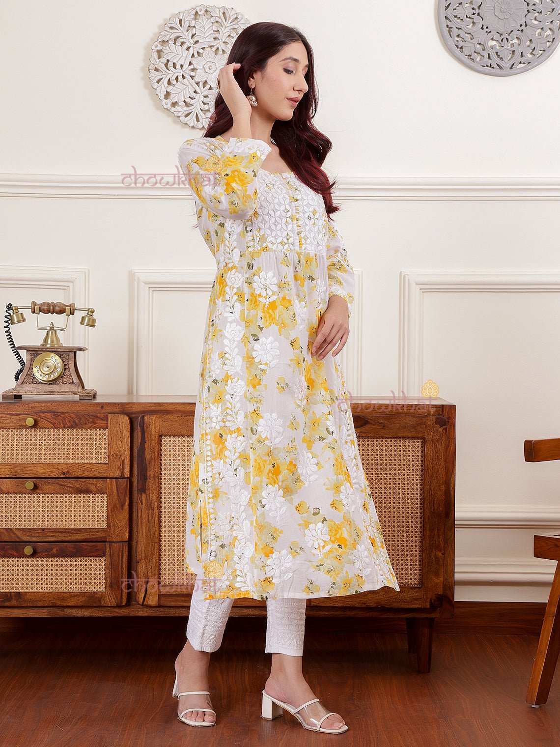 Ahika Nyra Cut Mul Cotton Chikankari Kurti - Chowkhat Lifestyle