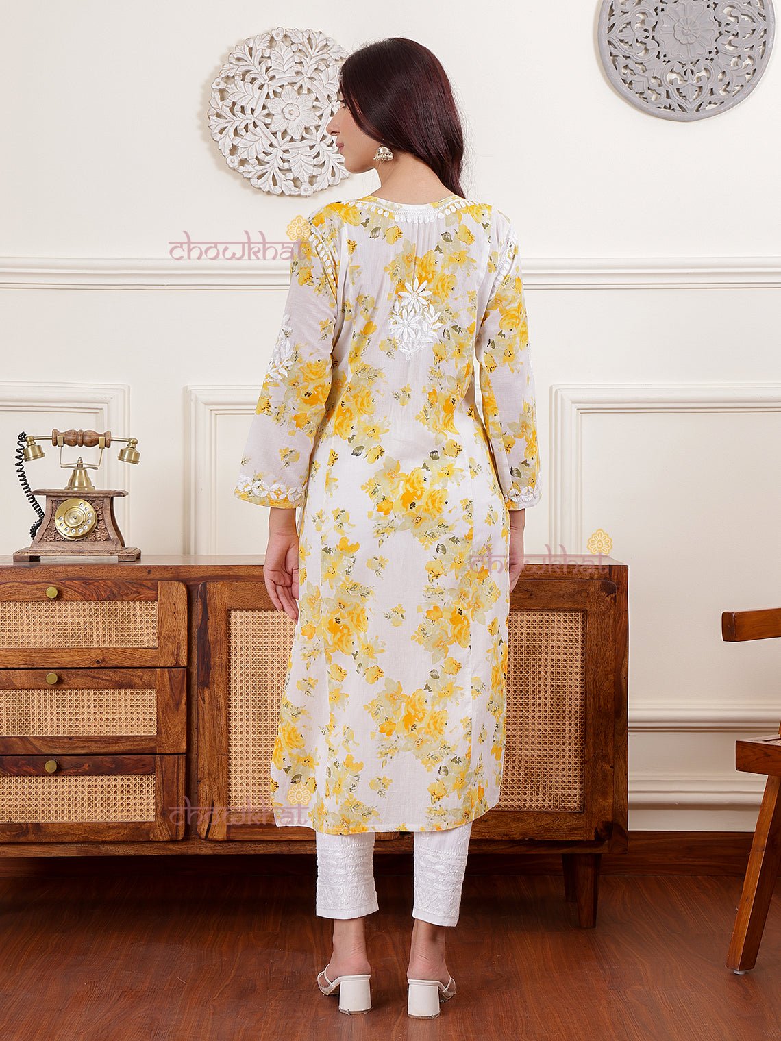 Ahika Nyra Cut Mul Cotton Chikankari Kurti - Chowkhat Lifestyle
