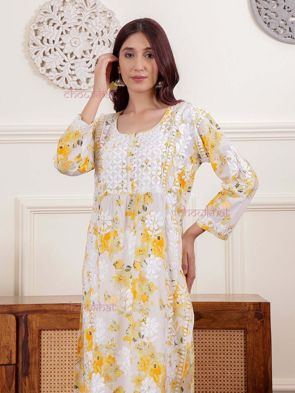Ahika Nyra Cut Mul Cotton Chikankari Kurti - Chowkhat Lifestyle
