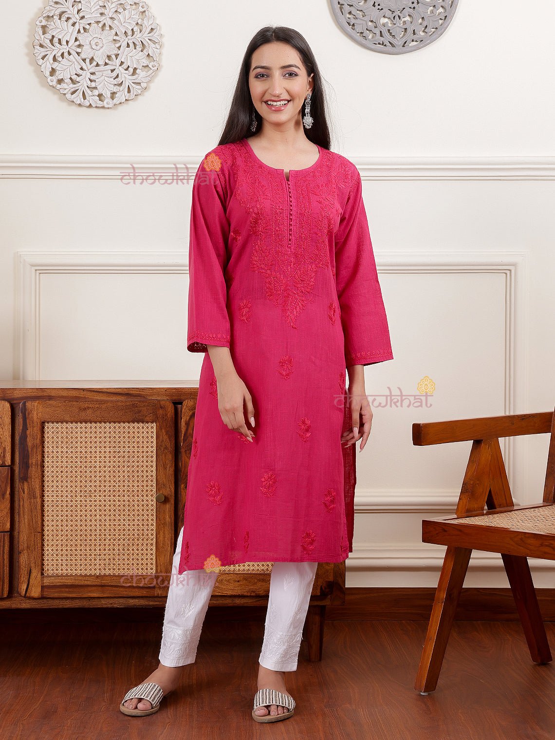 Hannah Slub Cotton Chikankari Kurti - Chowkhat Lifestyle