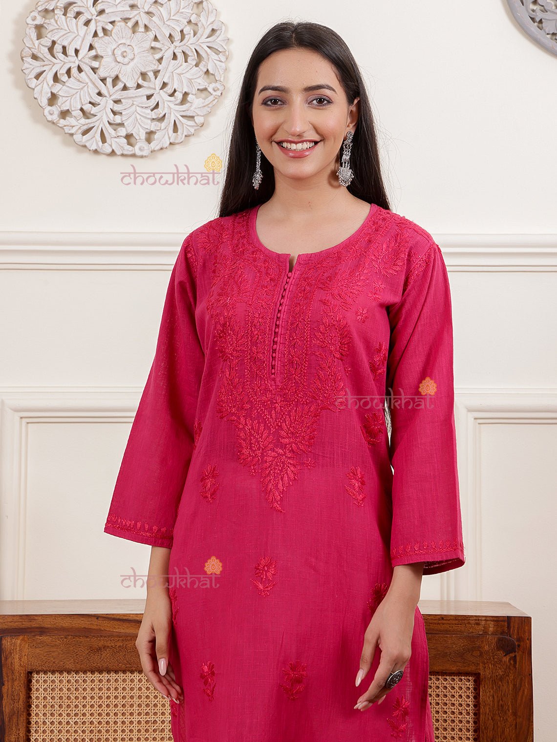 Hannah Slub Cotton Chikankari Kurti - Chowkhat Lifestyle