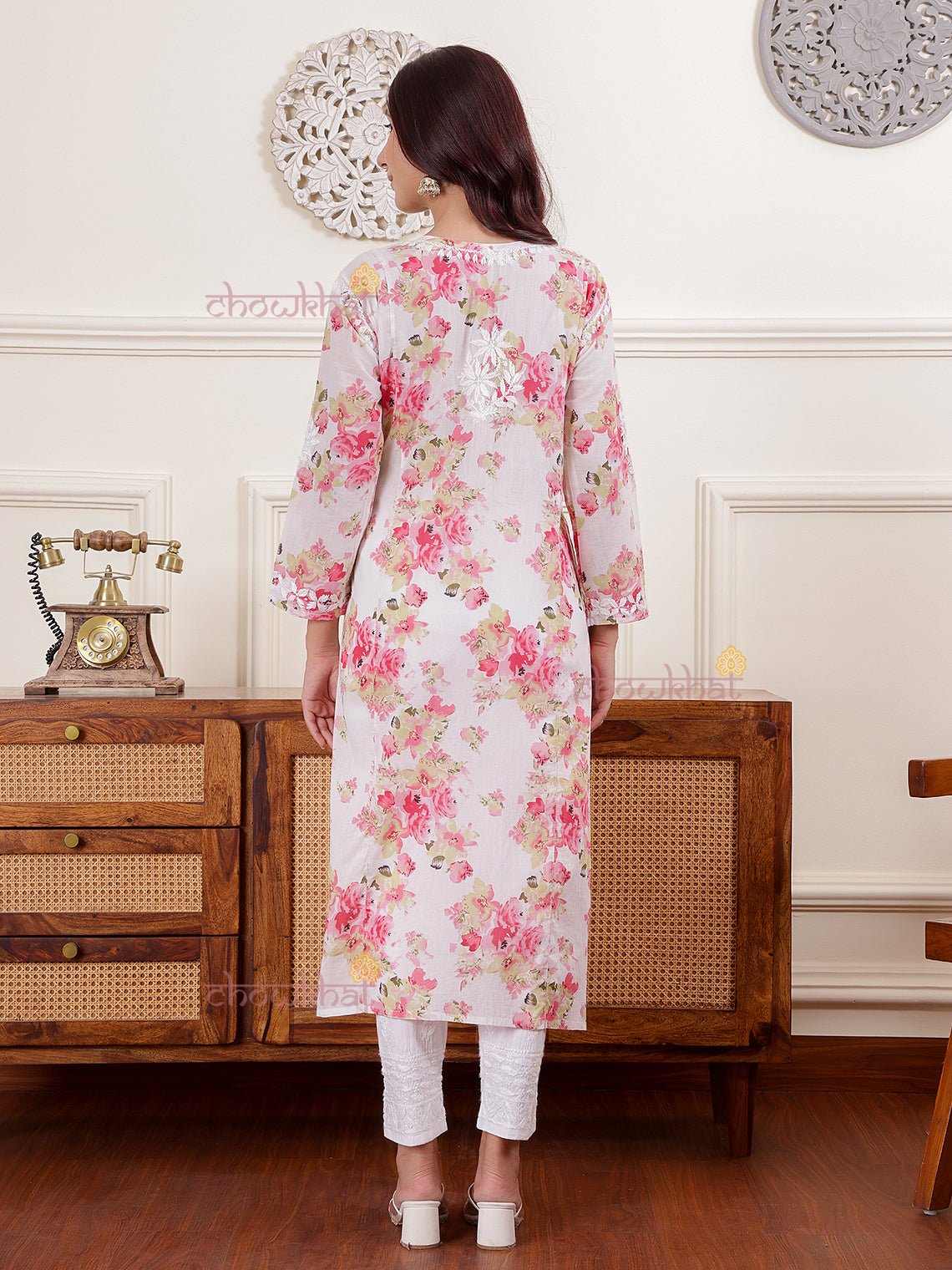 Ahika Nyra Cut Mul Cotton Chikankari Kurti - Chowkhat Lifestyle