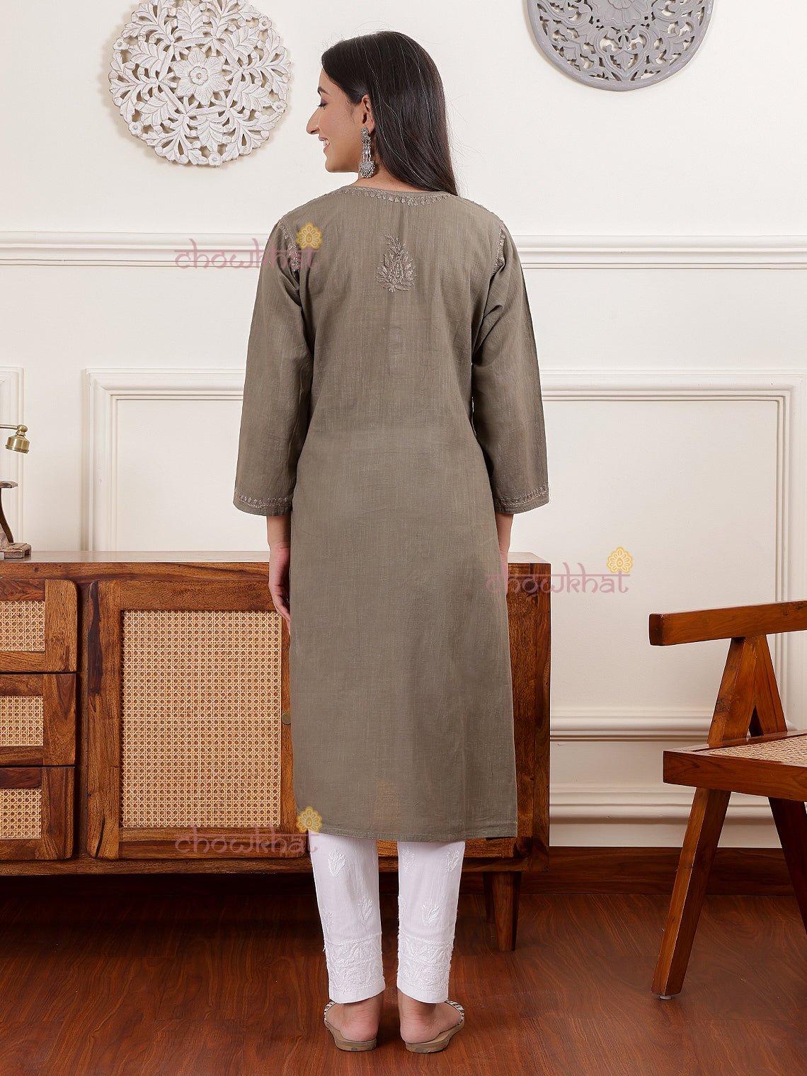 Hannah Slub Cotton Chikankari Kurti - Chowkhat Lifestyle