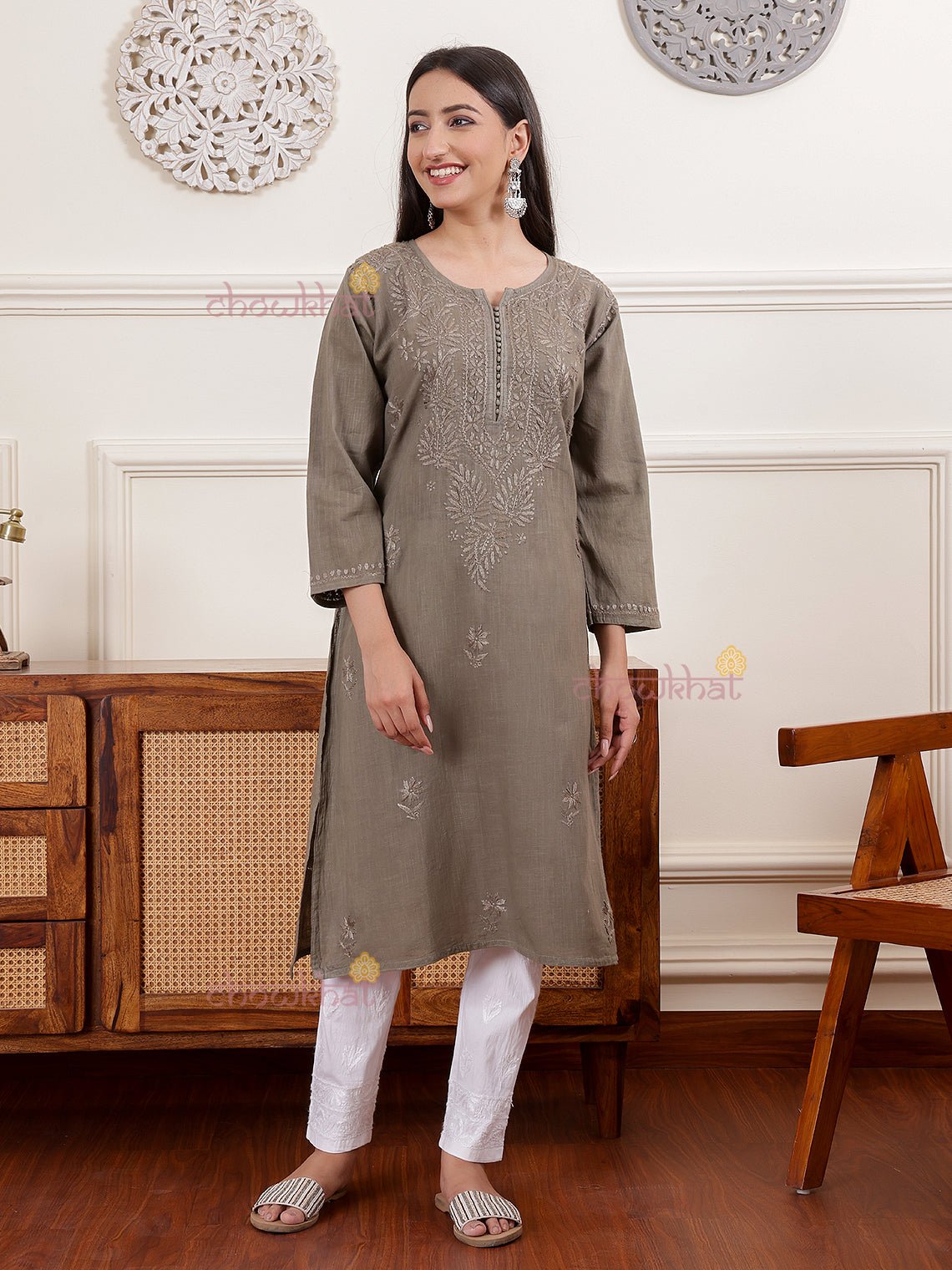 Hannah Slub Cotton Chikankari Kurti - Chowkhat Lifestyle