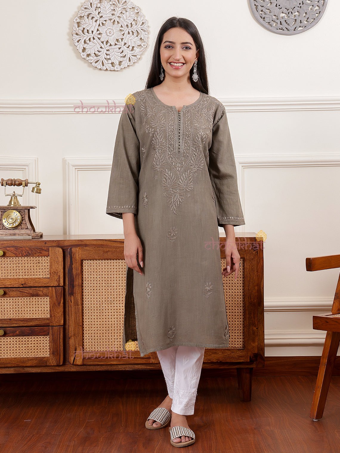 Hannah Slub Cotton Chikankari Kurti - Chowkhat Lifestyle