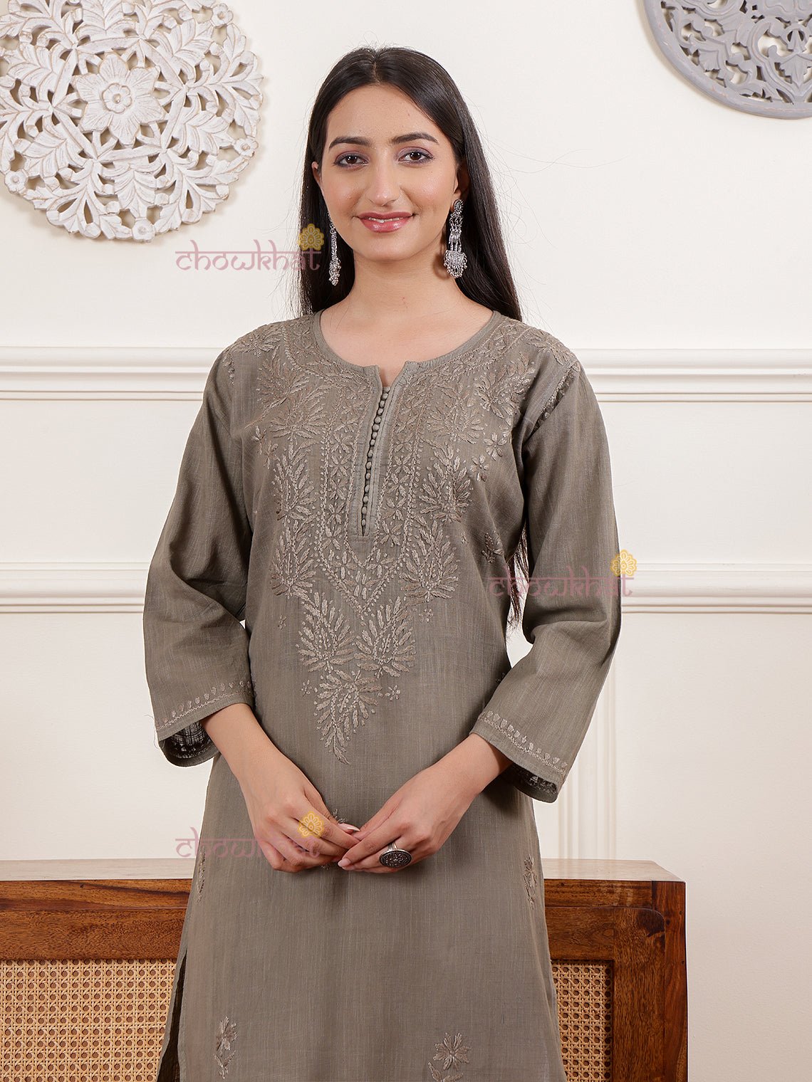 Hannah Slub Cotton Chikankari Kurti - Chowkhat Lifestyle