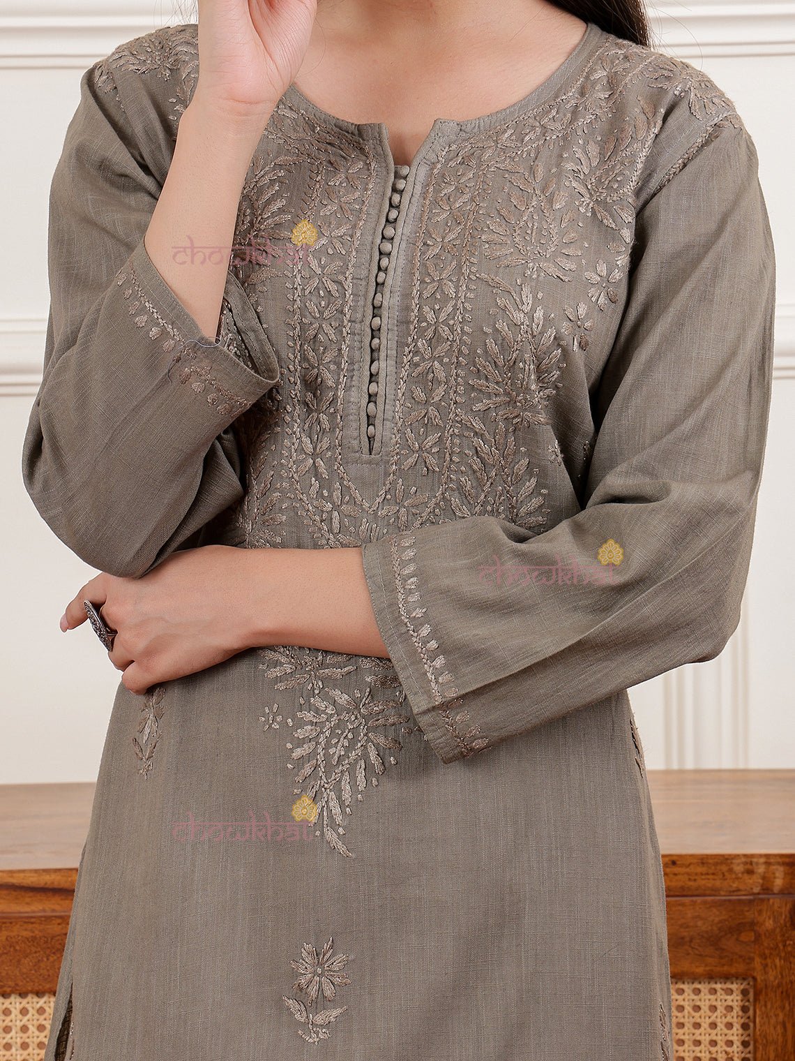 Hannah Slub Cotton Chikankari Kurti - Chowkhat Lifestyle