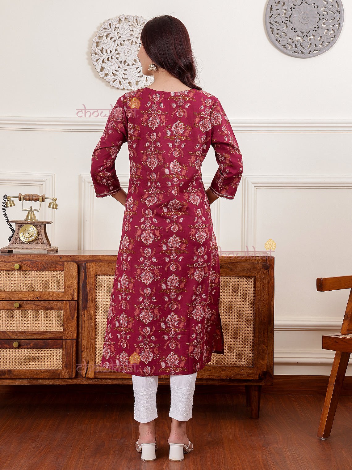 Ahana Hand Printed Kurti with Gota & Sequence Work - Chowkhat Lifestyle