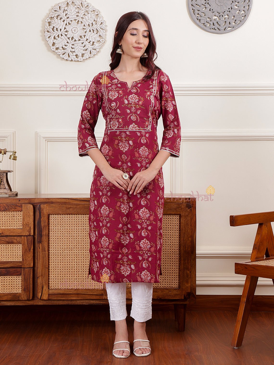 Ahana Hand Printed Kurti with Gota & Sequence Work - Chowkhat Lifestyle