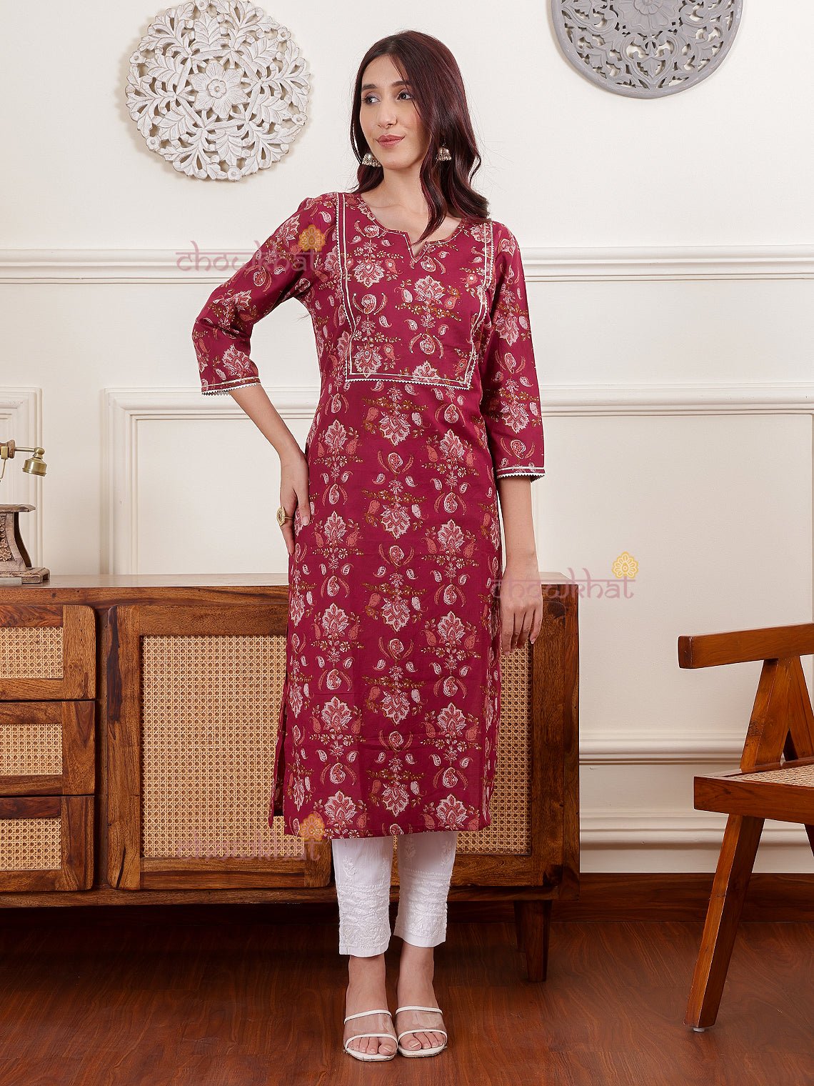 Ahana Hand Printed Kurti with Gota & Sequence Work - Chowkhat Lifestyle