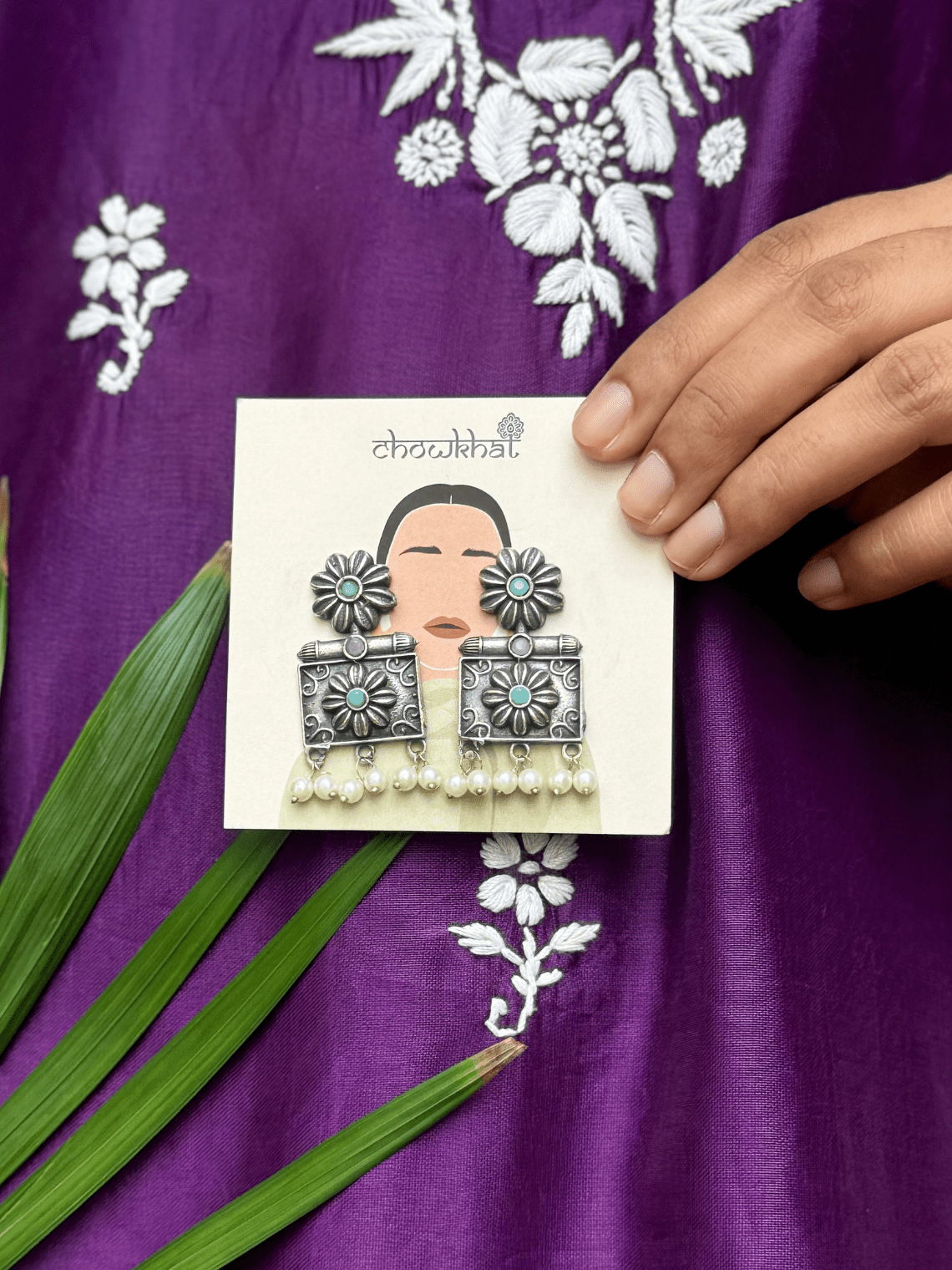 Oxidised Silver Earrings With Pearl - Chowkhat Lifestyle