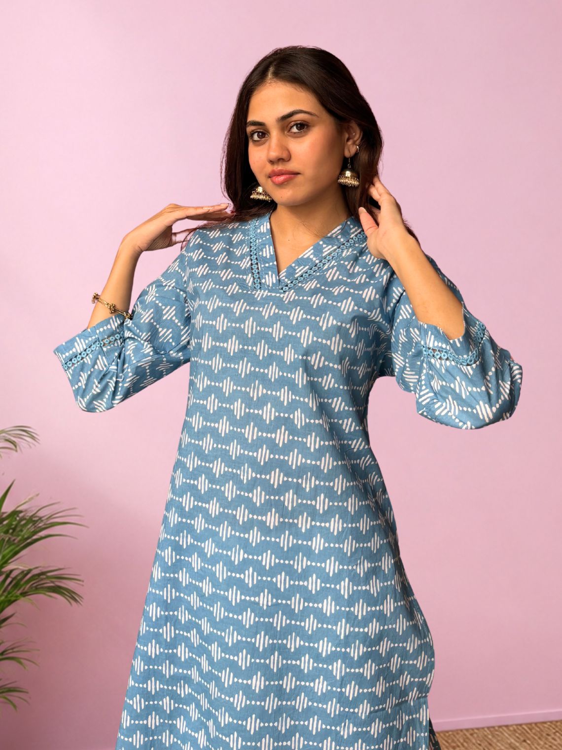 Sur Hand Printed Cotton Kurti With Handwork - Chowkhat Lifestyle
