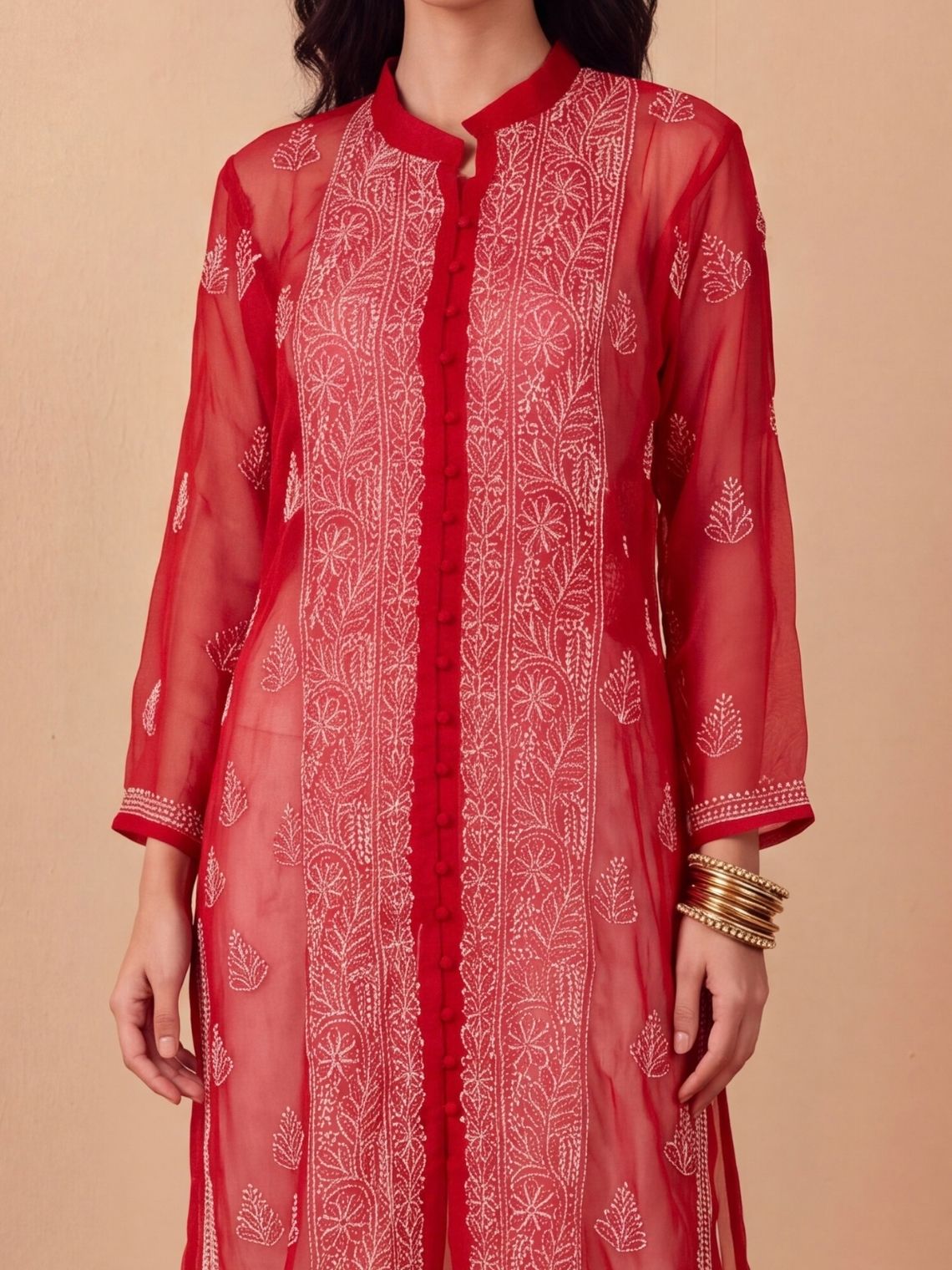 Bindiya Georgette Chikankari Long Kurti - Chowkhat Lifestyle