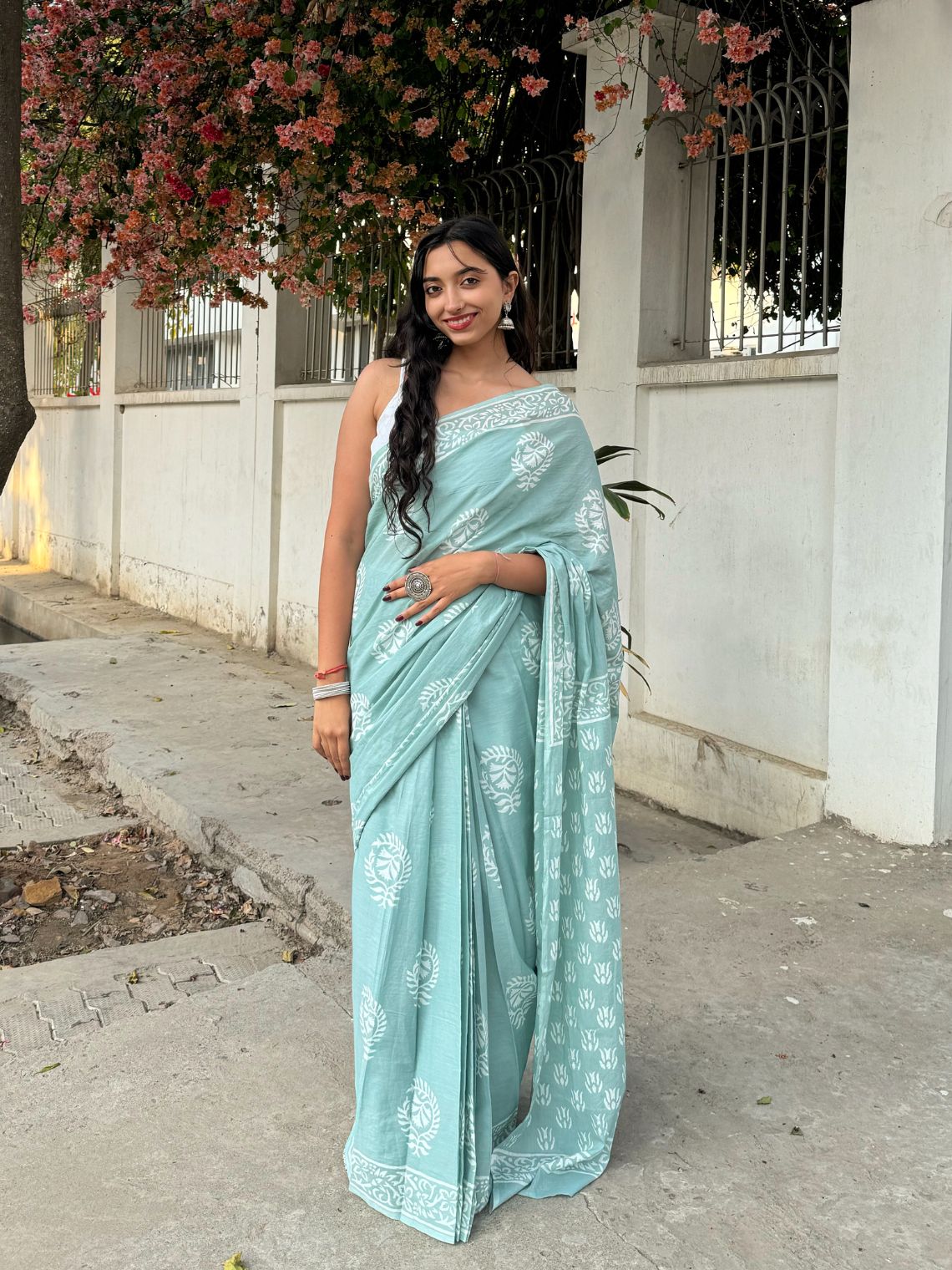 Naaz Pre - Draped Hand Block Mul Cotton Saree - Chowkhat Lifestyle