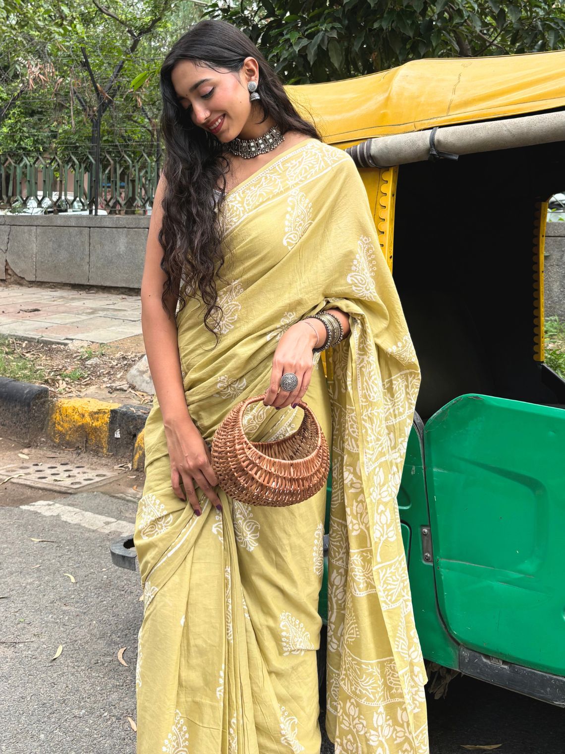 Dhani Pre- Draped Hand Block Mul Cotton Saree - Chowkhat Lifestyle