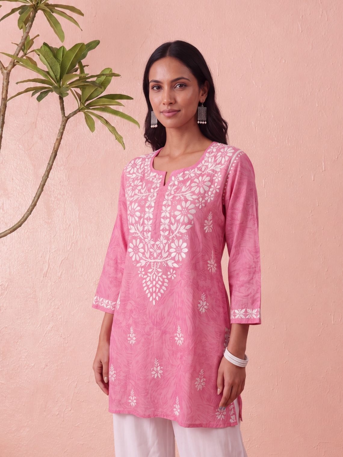 Yana Mul Cotton Short Handprinted Chikankari Kurti - Chowkhat Lifestyle