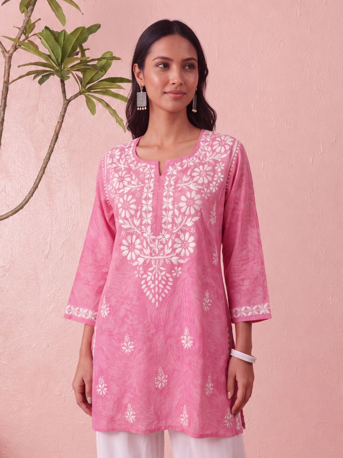 Yana Mul Cotton Short Handprinted Chikankari Kurti