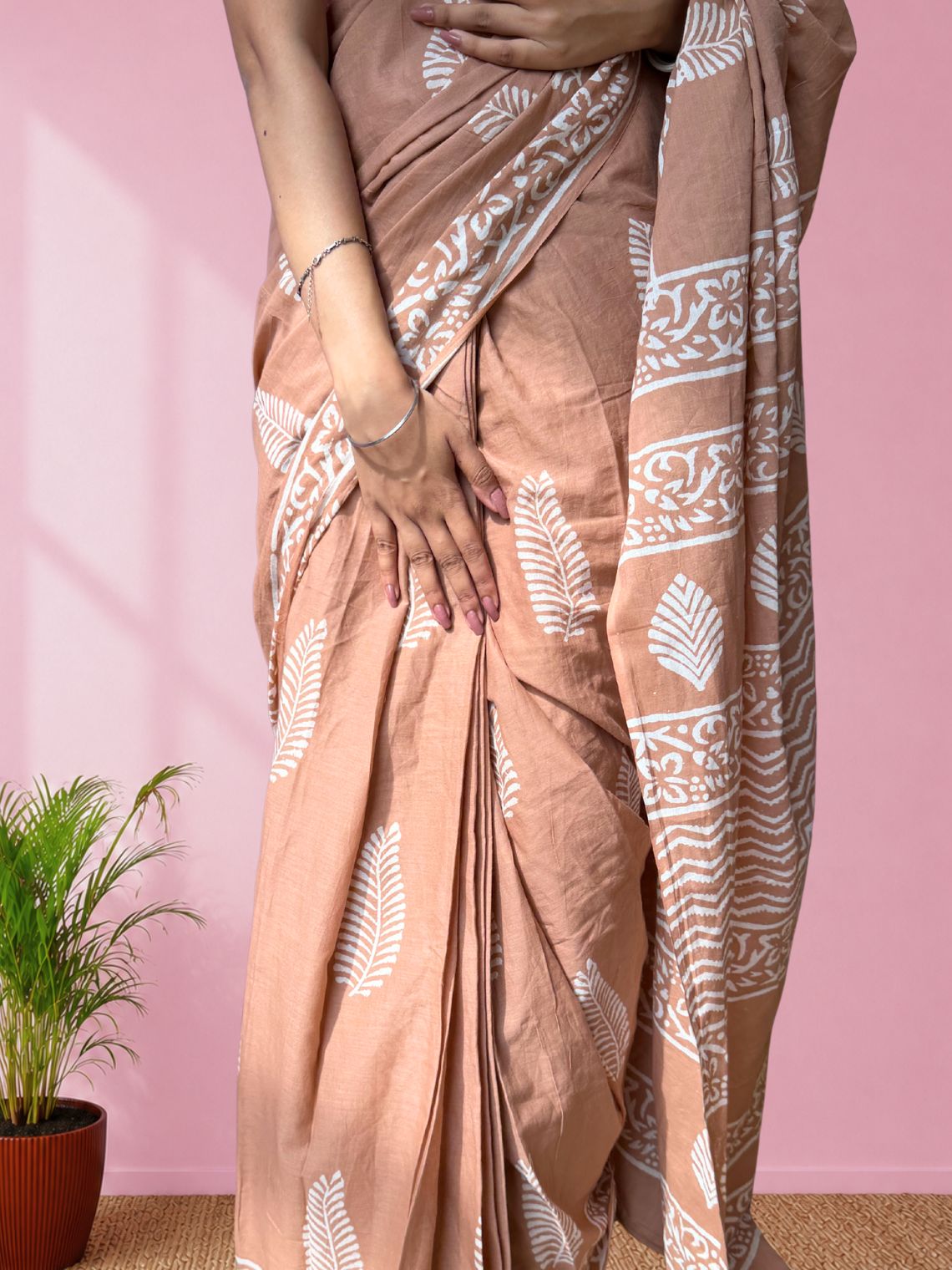 Reet Pre- Draped Hand Block Mul Cotton Saree - Chowkhat Lifestyle