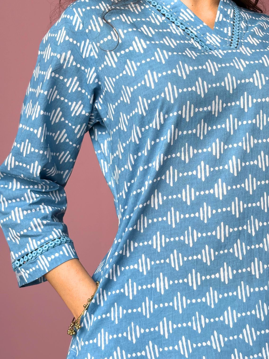 Sur Hand Printed Cotton Kurti With Handwork - Chowkhat Lifestyle