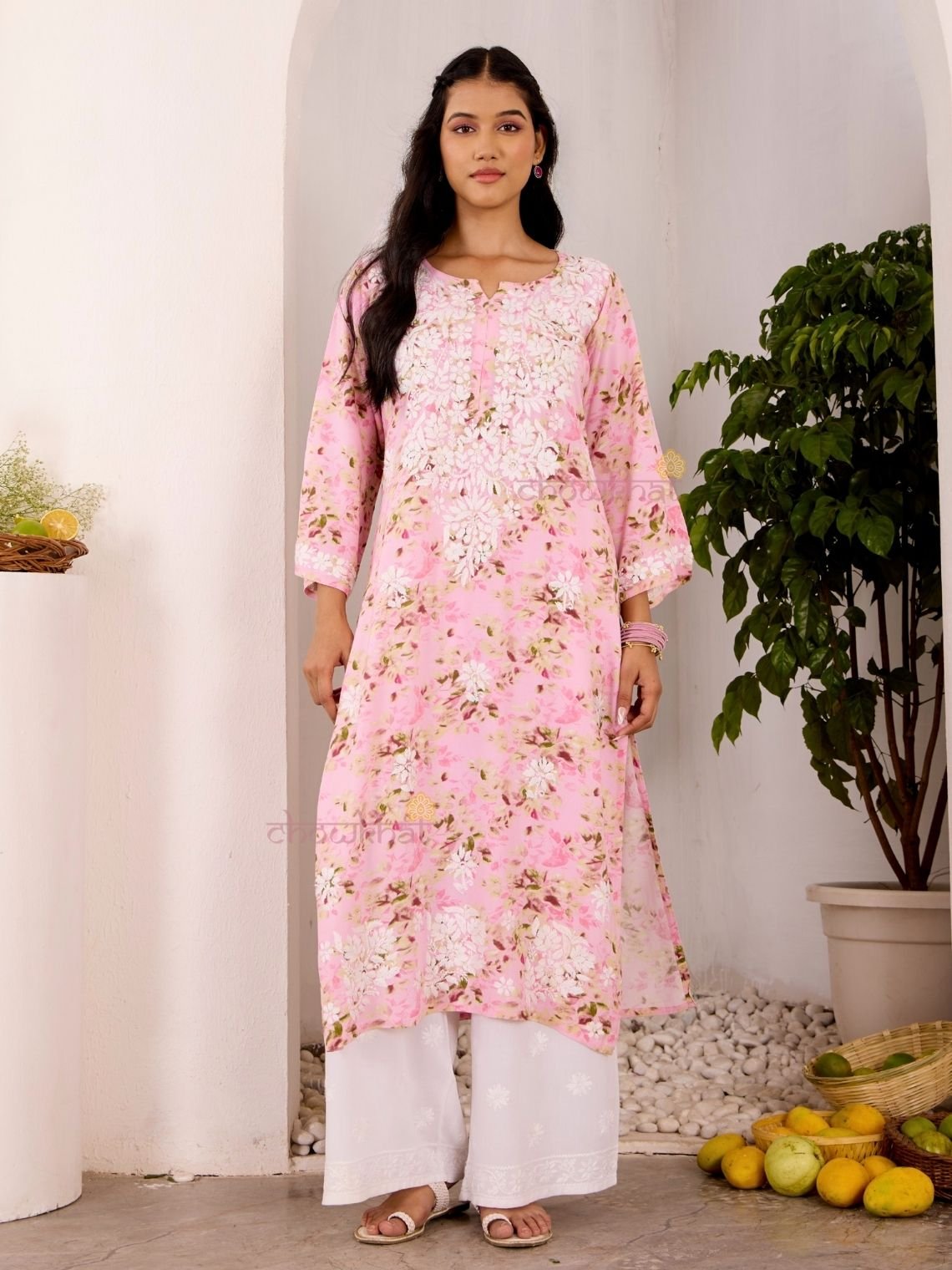 Ishani Rayon Printed Straight Chikankari Kurti - Chowkhat Lifestyle