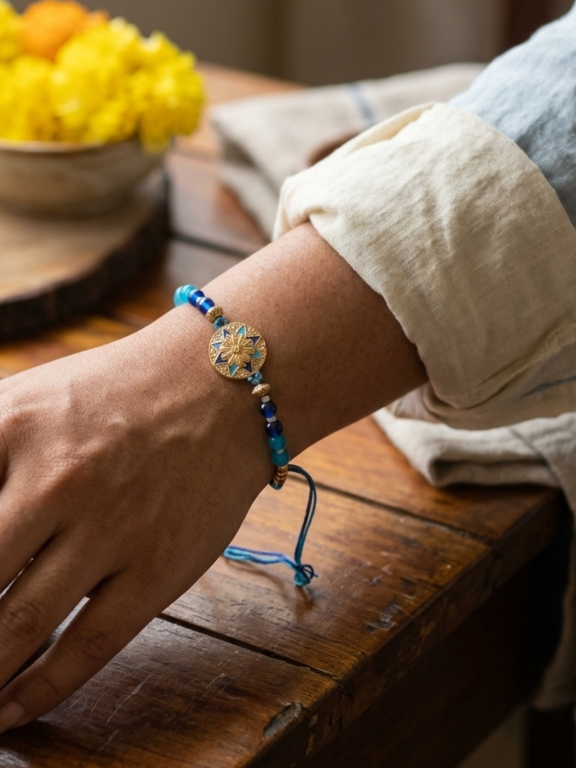 Kundan Handcrafted Rakhi - Blue