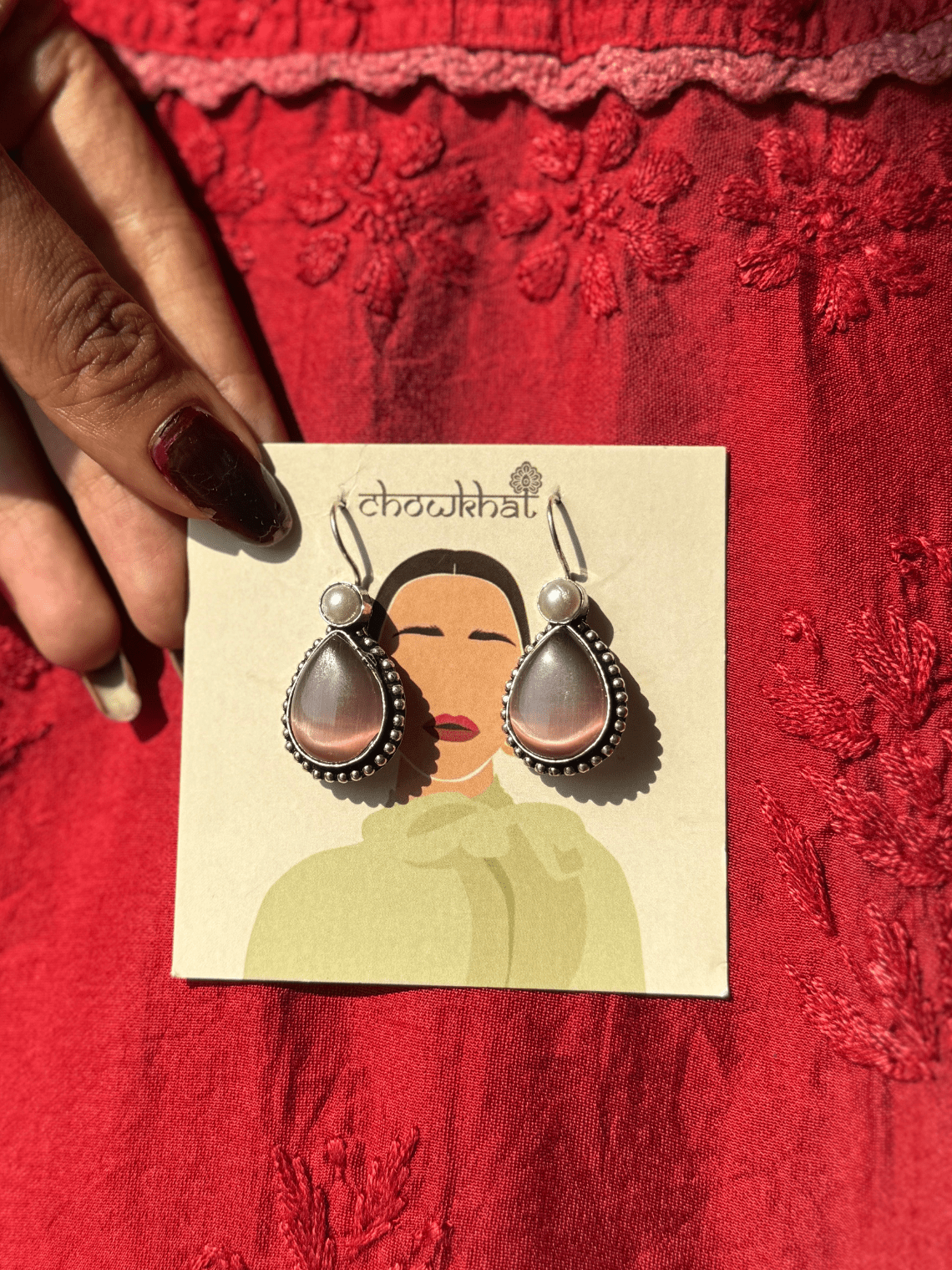 German Silver Pearl hanging Earrings - Chowkhat Lifestyle