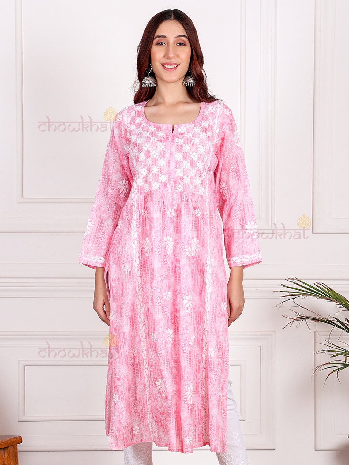 Keya Mul Cotton Nyra Style Chikankari Kurti - Chowkhat Lifestyle