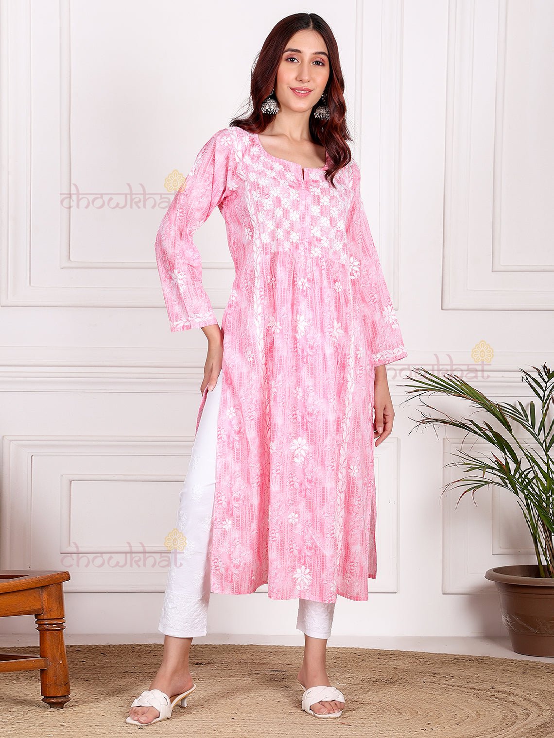 Keya Mul Cotton Nyra Style Chikankari Kurti - Chowkhat Lifestyle