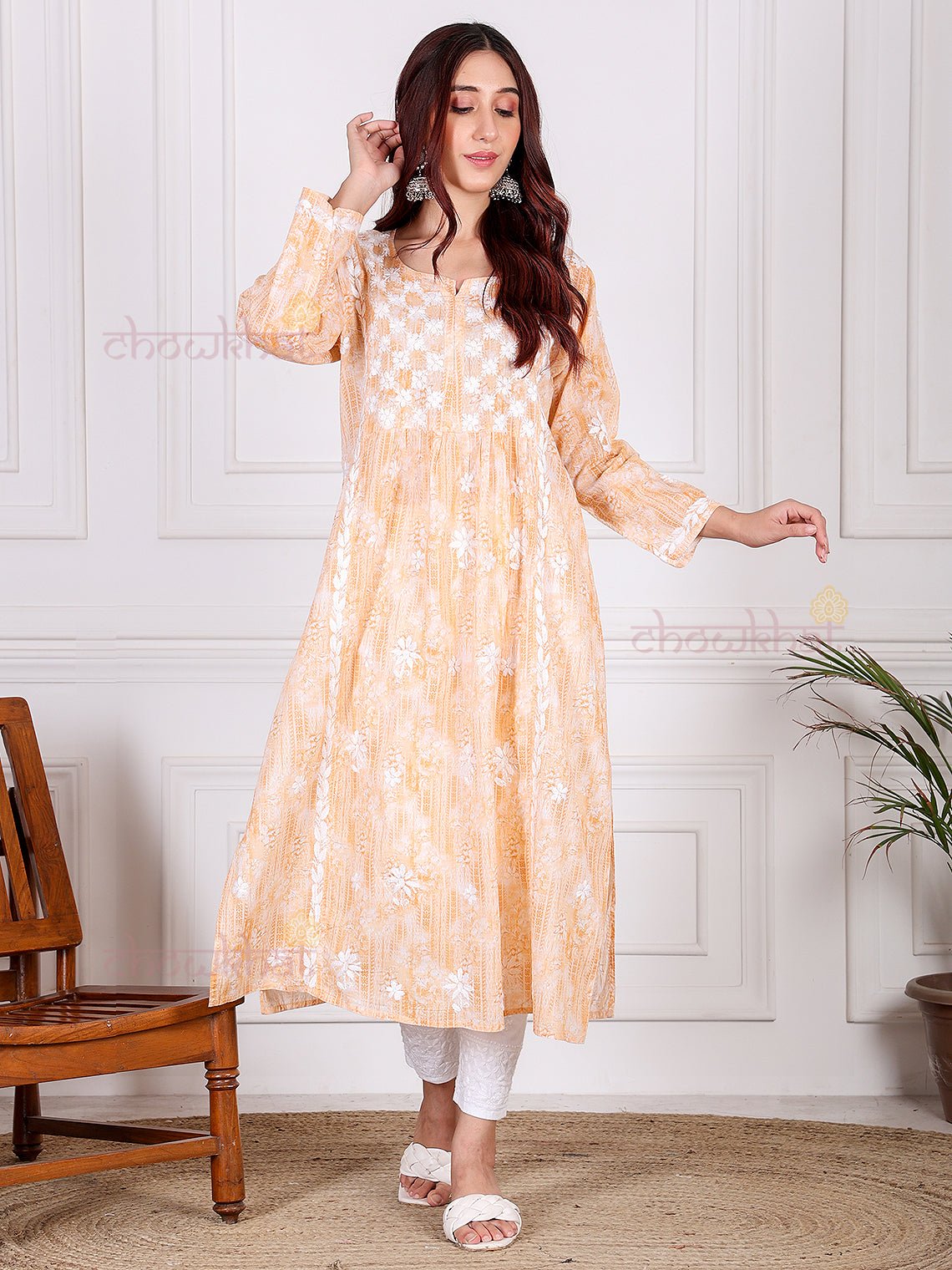 Keya Mul Cotton Nyra Style Chikankari Kurti - Chowkhat Lifestyle