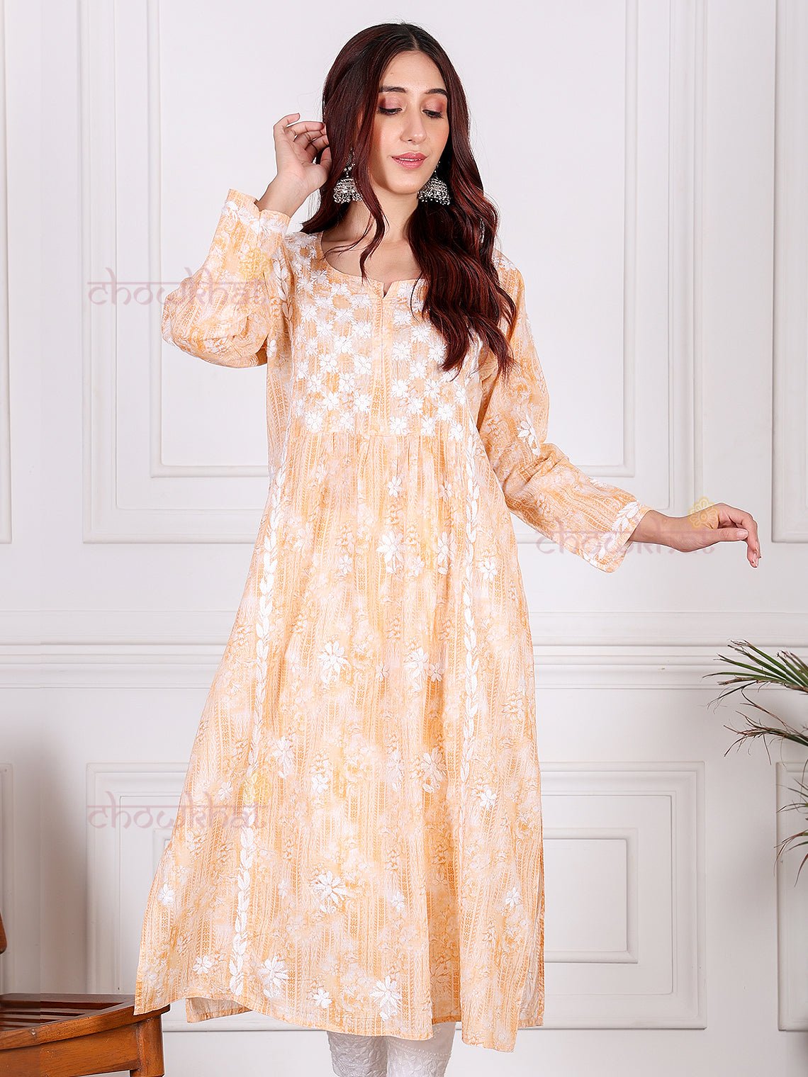 Keya Mul Cotton Nyra Style Chikankari Kurti - Chowkhat Lifestyle